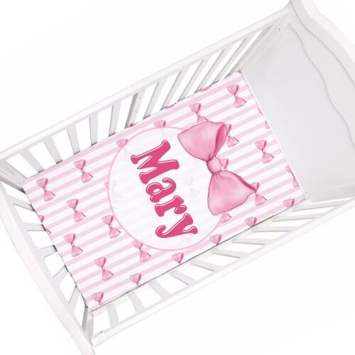 LVYZIHO Pink Bow Custom Name Baby Sheet 28"x52" Fitted Crib Mattress ​Protector Cradle Cover Elastic Fitted Baby Sheet