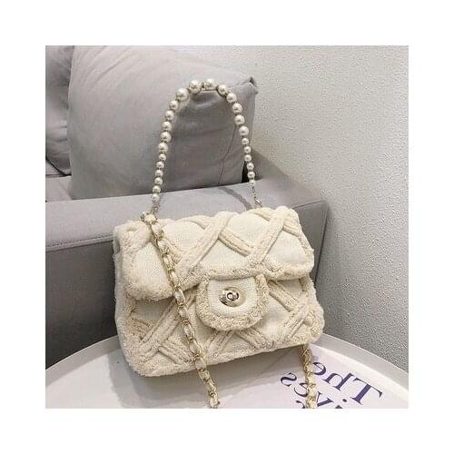 Women Canvas Shoulder Messenger Crossbody Bag Ladies Vintage Handbag Totes Female Cotton Wool Cloth Shopping Bags pearl