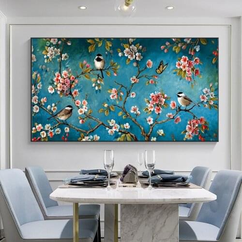 Landspace Plum Tree Bird Wall Art Decor Wall Canvas Painting Posters and Prints Flowers Birds Picture for Living Room Home Decor