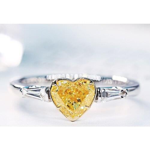 Solid 18K White Gold 1ct Moissanite Emerald Heart Cut Ring Side Baguette Moissanite Ring Fine gold jewelry for Women