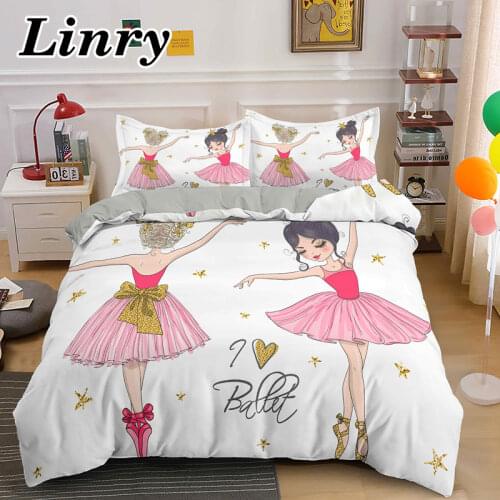 Cartoon Dancing Bedding Set for Kids Girls Ballet Duvet Cover Set Princess Bedroom Decor Quilt Cover and Pillowcase Dropshipping