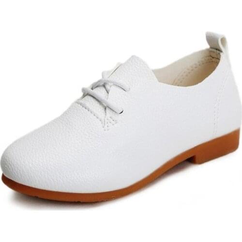 2019 boys and girls leather shoes solid color new spring leather stitching student kid princess shoes comfortable and breathable