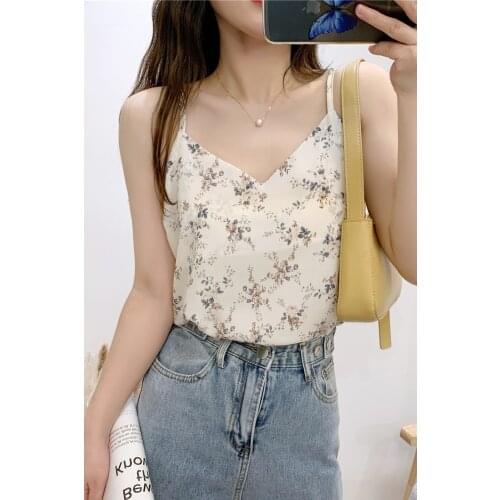 Spring Summer Sexy Small floral tank Sling top Solid color silk ladies sling female vest top clothes