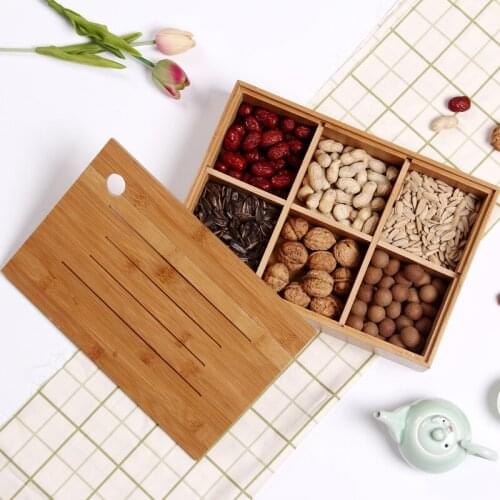 Multi-Function Snack Candy Box Wooden Fruit Dish Tray Bamboo Solid Wood Dried Fruit Box with Lid