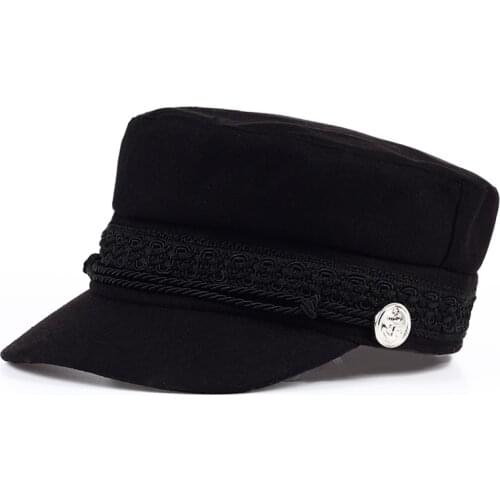 2017Fashion black hat cap women Casual streetwear rope flat cap Elegant solid autumn winter warm beret hat
