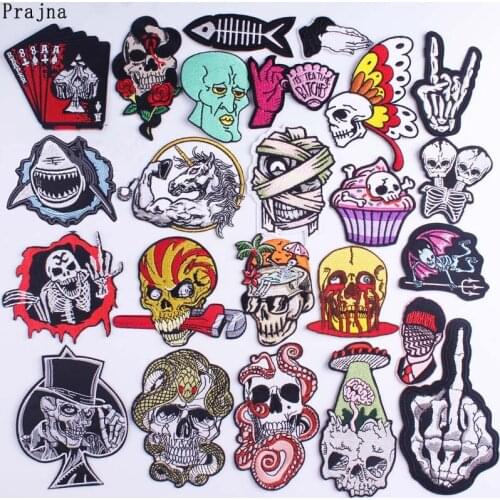 Prajna Punk Skull Patches Skull Butterfly Embroidery Patches For Clothing DIY Punk horse Patch Iron On Patches For Clothing DIY