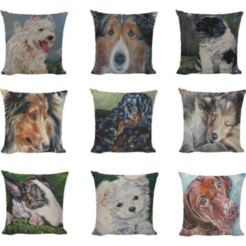 Lovely Bull Terrier Cushion Covers Linen Cotton Square Pillowcases Cute Dogs Relax Throw Pillow Cases Garden Decorative Almofada