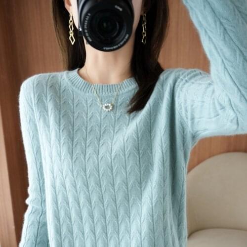 2021 New High-End Autumn Winter 100% Wool Sweater O--Neck WomensThicken Loose Knitted Cashmere Girl Clothes Lady Tops