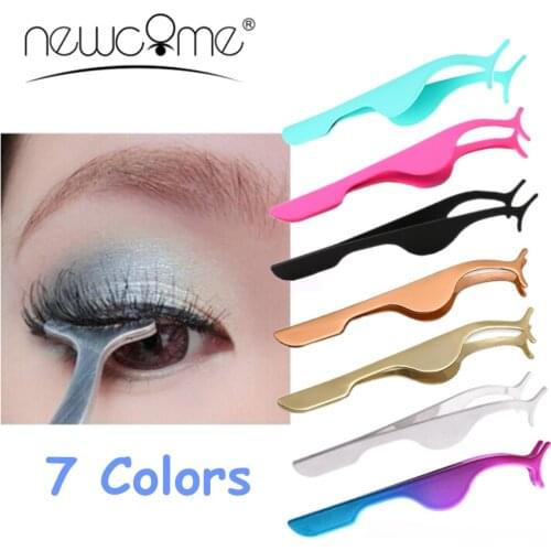 NEWCOME Stainless Steel False Eyelash Tweezers Eye Lashes Applicator Eyelash Curler Nipper Auxiliary Clip Clamp Makeup Tools