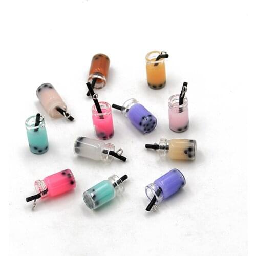 10Pcs 9 color 18*10mm 3D Milk Tea Pendants Box Glass Charms For DIY Jewelry Craft Earring Keychain Accessories