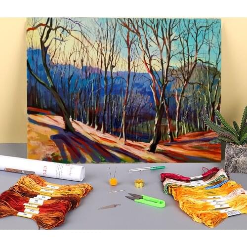 Landscape Winter Spring Printed Canvas 11CT Cross-Stitch Complete Kit Embroidery DMC Threads Handiwork Knitting Wholesale