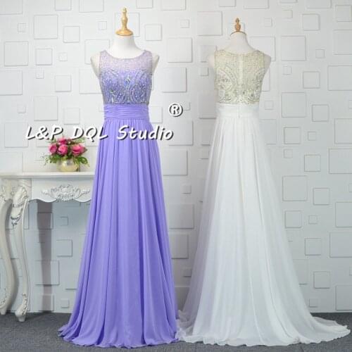 Stunning Evening Dresses Chiffon Sheer with Beading Sequins Sweep Train Long Prom Gowns