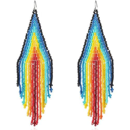 Manufacturer Direct Sales Cross Border European And American Fashion Jewelry Bohemian Exotic Style Long Tassel Rainbow Seed Bead
