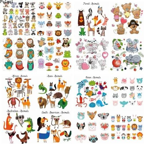 Pulaqi Thermal Stickers Iron On Transfer For Clothing Cute Bear Patch Heat Transfer Vinyl Applique Baby Cartoon Animal Patch DIY