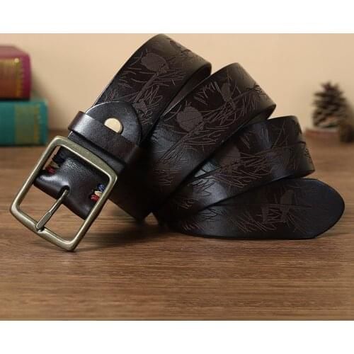 Mens belts Luxury Retro Hand Carving Super Men Genuine Leather Belt Ceinture Designer Brass Belt Buckle Male Belt For Jeans