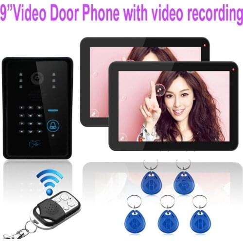 MOUNTAINONE intercom system(1camera+2monitor)9" Touch Key Video Door Phone Video Record,1000TVL Outdoor Camera with FRID Panel