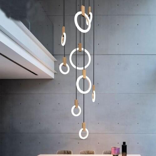 Modern LED Ring Pendant Lights Wood Acrylic Pendant lamp For Living room fixtures stair lighting hanging Suspension PA0289