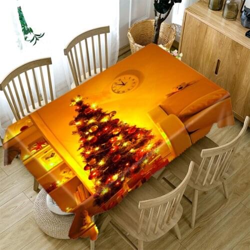 Thicken Cotton Christmas Tablecloth 3D Light Tree Christmas stockings Fireplace Pattern Rectangular/Round Table Cloth