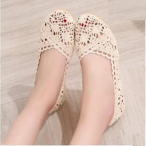 Women Summer Cotton Fabric Ankle Round Toe Flat Heel Shallow Mesh Breathable Single Lace Hollow Soft Bottom Sandals 180912