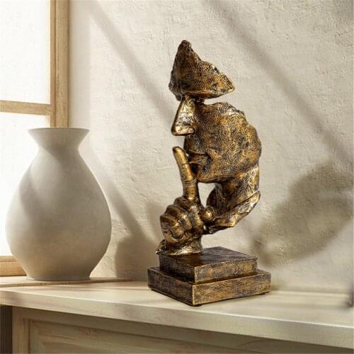 Silence Is Gold Statue Resin Abstract Nordic Sculpture Figurine Home Decoration Modern Art Office TV Desk Housewarming Gift 2021
