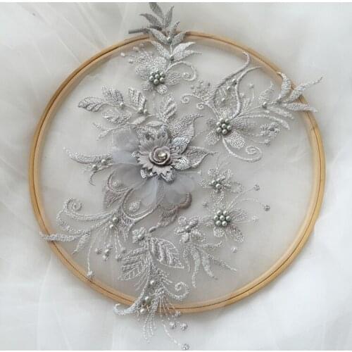 10pcs / lot 3D beading embroidered beads lace patches for clothing Accessories lace applique dress DIY