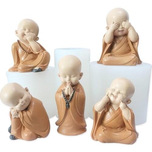 3D Buddhist Monk Silicone Mold DIY Handmade Novice Monk Shape Plaster Clay Candle Making Mould Buddha Statu Crafts Decoration
