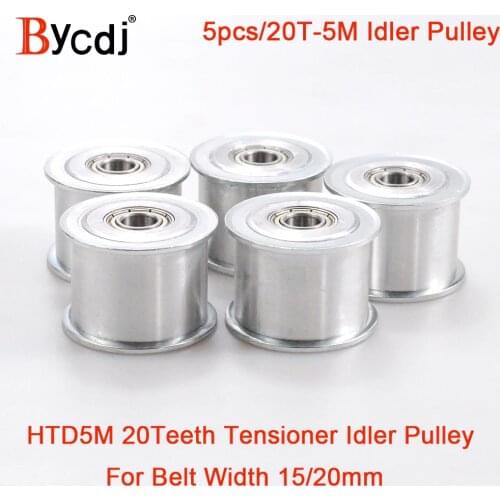 5pcs 20 Teeth 5M Idler Pulley Tensioner Wheel Bore 5/6/8/10/12/15mm with Bearing Guide synchronous pulley HTD5M 20T 20teeth