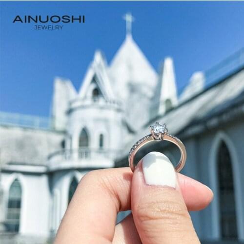 AINUOSHI 0.5 Carat Classic Fashion Round Cut Moissanite Engagement Rings For Women Sterling Silver Fine Jewelry Gifts