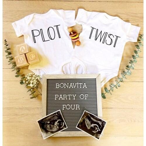 Twins Pregnancy Announcement Plot Twist Twins Baby Bodysuit Summer Short Sleeve Twins Jumpsuit Coming Soon Playsuit