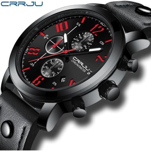 CRRJU Mens Watches Top Brand Luxury Quartz black Watch Men Casual Leather Military Waterproof Sport Wristwatch Relogio Masculino