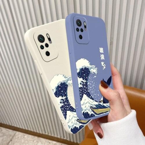 Blue Whale Waves Tail Liquid Case For XiaomiRedmi Note 10 10S 9T 9 8 7 Pro Max Redmi 9 9A 9T K40 K30 K20 Pro Soft Phone Cover
