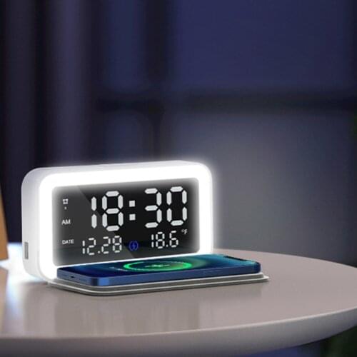 Digital Alarm Clock With 15W Wireless Charger 3 Alarms Dimmable LED Display Night Light For iPhone Andoird Phone Alarm Clock