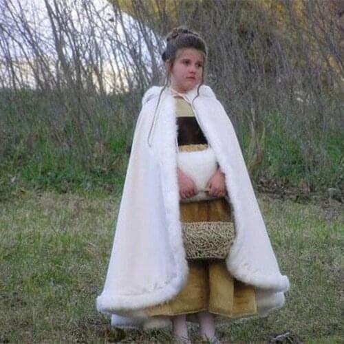 Child Winter Coats For Girls Faux Fur Cape Wedding Warm Hooded Cloaks Shawl Outerwear Coats Jackets Shawl Cloak