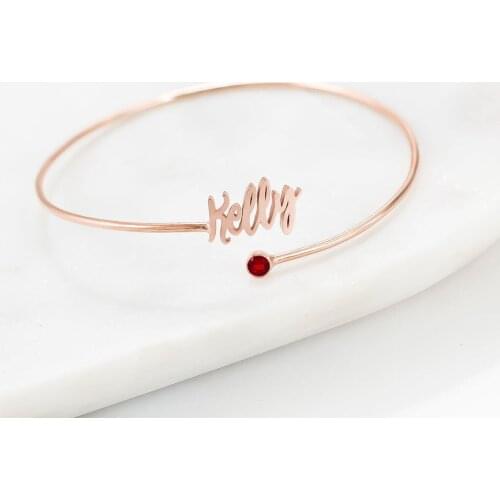 DUOYING Personalized DIY Charm Bangles Customized Names Bracelets Stainless Steel Open Bracelet with Birthstone For Women Gifts