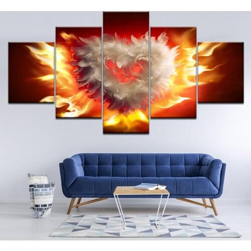 Canvas Painting Heart Fire 5 Pieces Wall Art Painting Modular Wallpapers Poster Print for living room Home Decor