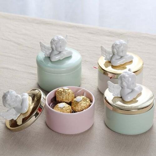 European-style Ceramic Candy Jar Cupid Ceramic Wedding Candy Box Personality Birthday Candy Jewelry Storage Box Home Decoration