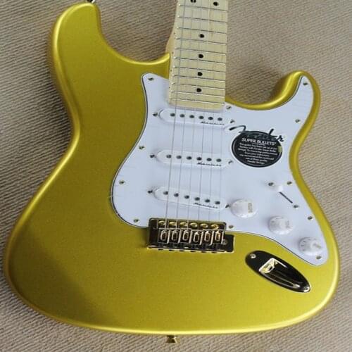 Classic st 6 string electric guitar, golden body, maple neck guitar, free shipping