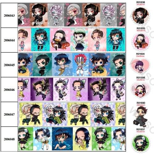 Japan Cartoon kimetsu no yaiba Grosgrain/Satin Ribbons 5 Yards DIY Hairbows Printed for DIY Handmade 30pcs Planar Resins 200604