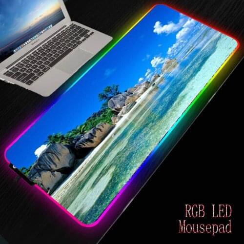 MRGBEST Stone Beach Landscape Mouse Pad RGB LED Large Gaming Mousepad Laptop Desk Mat Rubber Slip Anti-slip Natural Rubber