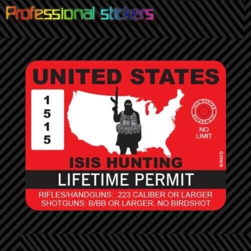 Red United States ISIS Hunting Permit Sticker Decal Adhesive Vinyl Terrorist for Car, Laptops, Motorcycles, Office Supplies