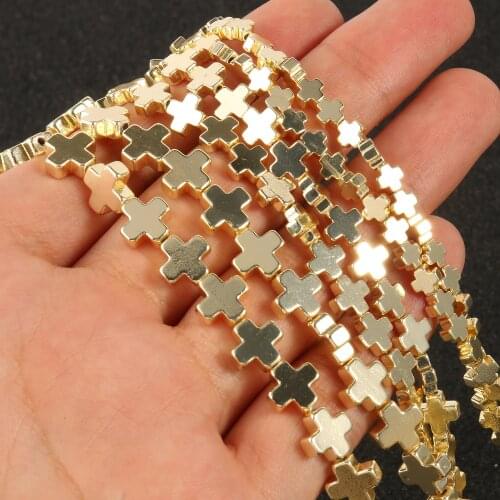 Natural Stone Cross 9K Gold Hematite Rondelle Loose Spacer Beads for Jewelry Making Gift DIY Bracelet Accessories 15'' 4 6 8mm