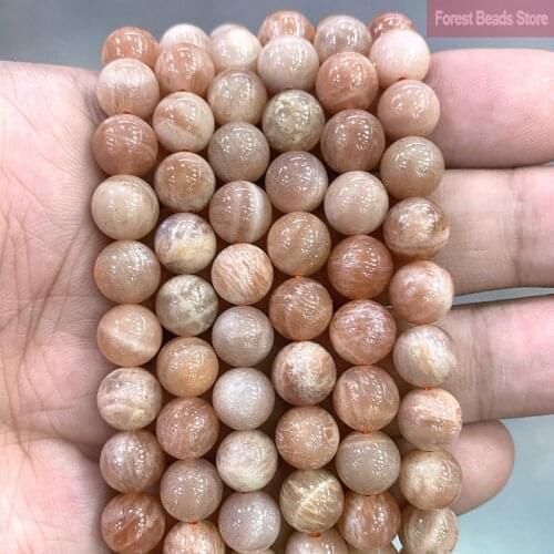 Smooth Peach Sunstone Round Loose Beads for Jewelry Making Natural Stone Beads DIY Bracelet Accessories 4/6/8/10/12mm 15'' Inch