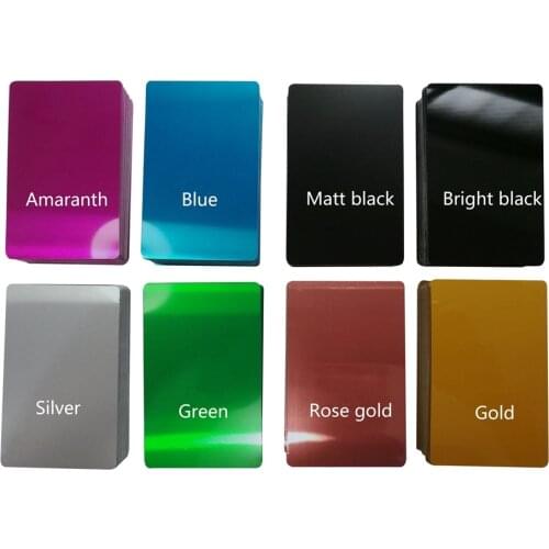 0.2mm 0.3mm 0.45mm 86mm*54mm 100pcs Custom Laser Cutting Engraving Cheap Blank Metal Visiting Business Name Aluminum Alloy Cards