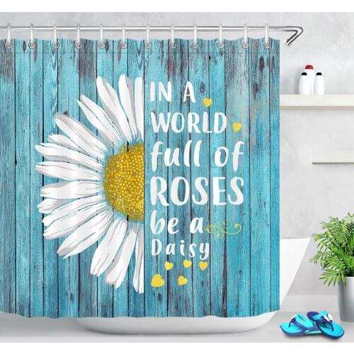Daisy Vintage Wooden Doors Bathing Curtain For Bathroom Waterproof Polyester White Flower Blossom Shower Curtain With Hooks