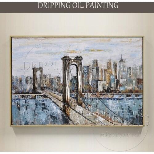 New Arrived Artist Hand-painted High Quality Abstract Landscape New York Brooklyn Bridge Oil Painting for Living Room Decoration