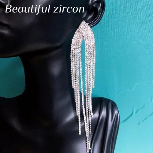 New trend shining Rhinestone Crystal Tassel Earrings European and American womens fashion jewelry party earrings wholesale