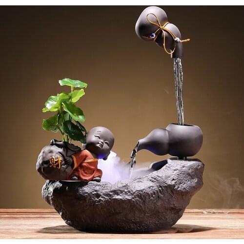 Suspended Solid Flowing Water Household New Chinese Style Landscape Fountain Arts and Crafts Small Place The Office Desk Decor