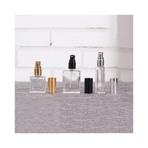 10ml 5ml Transparent Square Glass Spray Perfume Bottle Refillable Empty Bottle Thick Bottom Gold Silver Black Automizer