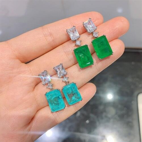 QTT Rectangle Dangle Earrings Paraiba Emerald Tourmaline Gemstone Female Earrings 925 Sterling Silver Wedding Jewelry 2021