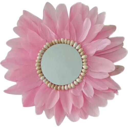 Nordic Feather Mirror Wall Decoration Conch Hanging Ornament Macrame Wall Hanging Feather Paste Tapestry Decorative Mirror